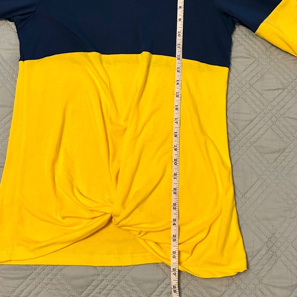 Colorblock Top, Gray, Navy and Yellow, Front Knot, 3/4 Sleeves, Size Small - Picture 4 of 6